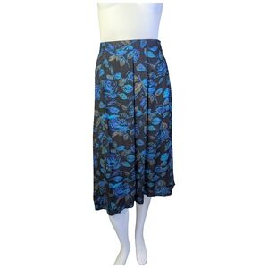 Vintage Handmade Blue Rose Floral Midi Skirt High Waist Pleated | Fits XS/S